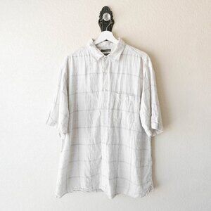 Bruno XL Washable Linen Shirt White Windowpane Short Sleeve Button Up